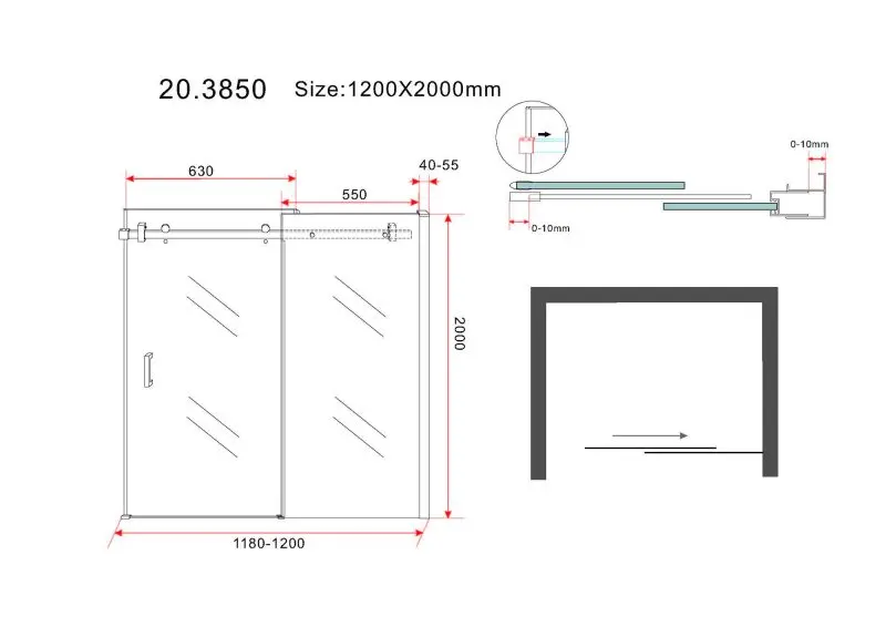 Productnaam: Slide nis schuifdeur 1200 x 2000 x 8 mm nano helder glas/chroom