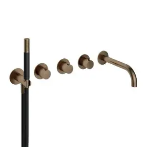 Hotbath Afbouwdeel - Inbouw bad thermostaat met 2 stopkranen met uitloop AB - Living Colours vormen een Poetsbaar patina CB7072EXTAB