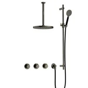 IBS CB7067 AI met 2 stopkranen met Ronde handdouche, Plafondbuis 30 cm, M106 en Glijstang IBS70AI1357