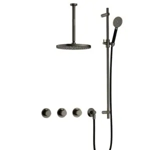 IBS CB7067 AI met 2 stopkranen met Ronde handdouche, Plafondbuis 30 cm en Glijstang IBS70AI137
