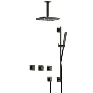 Complete thermostatische douche InBouwSet Gal met 2 stopkranen met Plafondbuis en Glijstang BGP PVD IBSGL70BGP27
