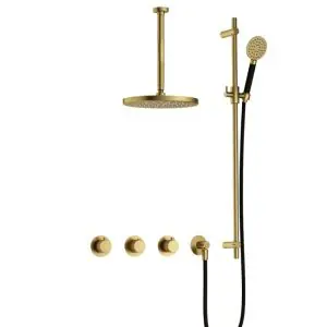 IBS CX7067 BBP PVD met 2 stopkranen met Ronde handdouche, Plafondbuis 30 cm en Glijstang IBSX70BBP137