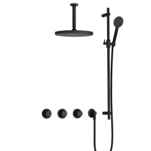 IBS CX7067 BL met 2 stopkranen met Ronde handdouche, Plafondbuis 15 cm, M106 en Glijstang IBSX70BL1257