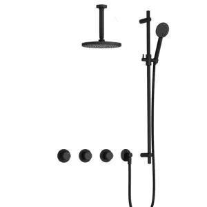 IBS CX7067 BL met 2 stopkranen met Ronde handdouche, Plafondbuis 15 cm en Glijstang IBSX70BL127