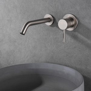 Ribbd eenhendel wastafelkraan inbouw compleet geborsteld staal