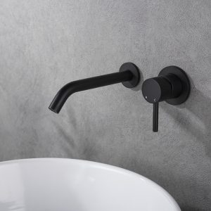 Ribbd eenhendel wastafelkraan inbouw compleet mat zwart