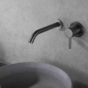 Ribbd eenhendel wastafelkraan met coldstart inbouw compleet gunmetal