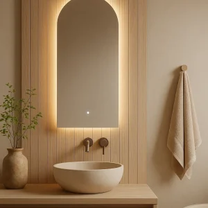 Japandi spiegel met verwarming en verlichting 45x100cm