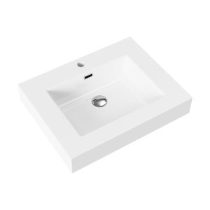 Monazo wastafel met kraangat kunstmarmer glans wit 60cm