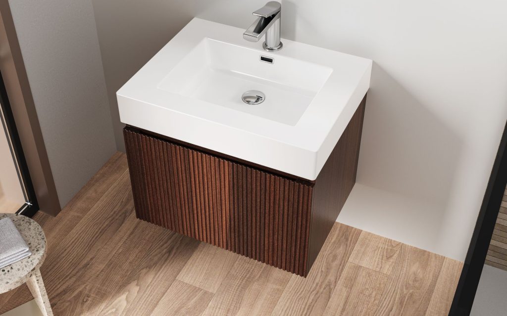 Monazo wastafel met kraangat kunstmarmer glans wit 60cm