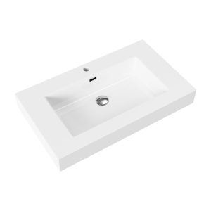 Monazo wastafel met kraangat kunstmarmer glans wit 80cm
