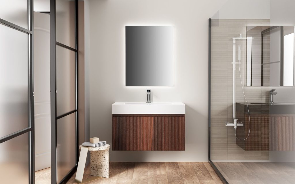 Japandi Design Wit Wastafelmeubel Walnoot 80 cm