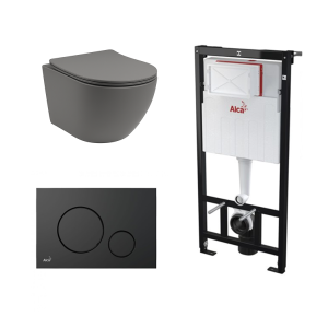 Toiletset Alca met mat grijze pod en stijlvolle drukplaat Met zitting softclose
