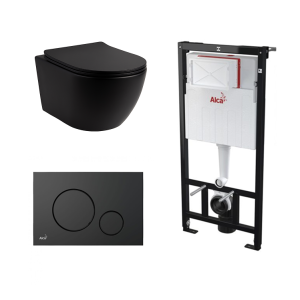 Toiletset Alca met met zwarte pod en stijlvolle drukplaat Met zitting softclose