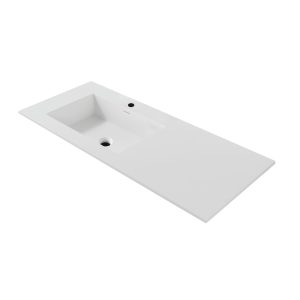 Ireum Wastafel met één wasbak links, met overloop en kraangat, kunstmarmer