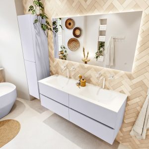 MONDIAZ VICA 140cm badmeubel onderkast Cale 4 lades. Wastafel CLOUD dubbel 2 kraangaten
