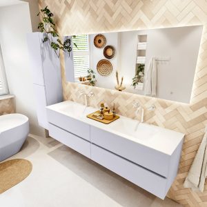 MONDIAZ VICA 190cm badmeubel onderkast Cale 4 lades. Wastafel CLOUD dubbel 2 kraangaten