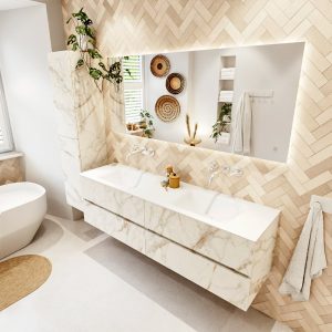 MONDIAZ VICA 170cm badmeubel onderkast Carrara 4 lades. Wastafel CLOUD dubbel zonder kraangat