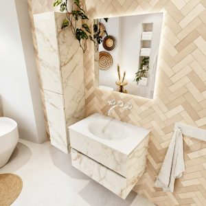 MONDIAZ VICA 70cm badmeubel onderkast Carrara 2 lades. Wastafel MOON midden zonder kraangat