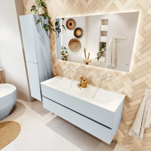 MONDIAZ VICA 130cm badmeubel onderkast Clay 2 lades. Wastafel CLOUD dubbel zonder kraangat