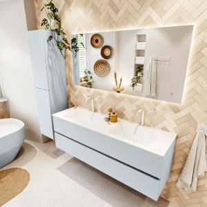 MONDIAZ VICA 150cm badmeubel onderkast Clay 2 lades. Wastafel CLOUD dubbel 2 kraangaten