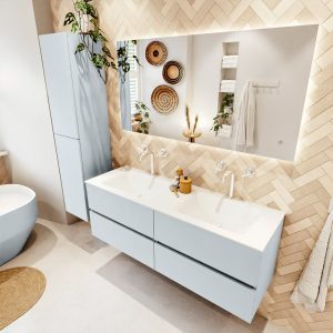 MONDIAZ VICA 140cm badmeubel onderkast Clay 4 lades. Wastafel CLOUD dubbel 2 kraangaten