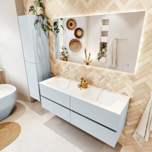 MONDIAZ VICA 140cm badmeubel onderkast Clay 4 lades. Wastafel CLOUD dubbel zonder kraangat