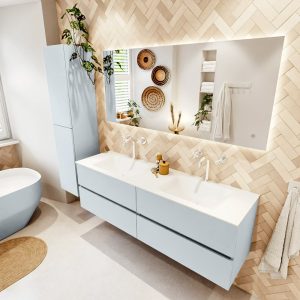 MONDIAZ VICA 160cm badmeubel onderkast Clay 4 lades. Wastafel CLOUD dubbel 2 kraangaten