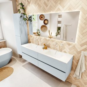 MONDIAZ VICA 170cm badmeubel onderkast Clay 4 lades. Wastafel CLOUD dubbel 2 kraangaten