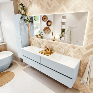 MONDIAZ VICA 180cm badmeubel onderkast Clay 4 lades. Wastafel CLOUD dubbel 2 kraangaten