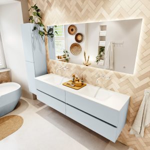 MONDIAZ VICA 180cm badmeubel onderkast Clay 4 lades. Wastafel CLOUD dubbel zonder kraangat