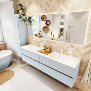 MONDIAZ VICA 190cm badmeubel onderkast Clay 4 lades. Wastafel CLOUD dubbel 2 kraangaten