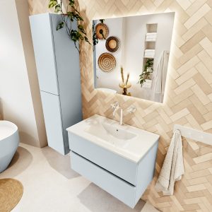 MONDIAZ VICA 80cm badmeubel onderkast Clay 2 lades. Wastafel DENIA midden 1 kraangat