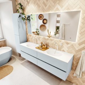 MONDIAZ VICA 180cm badmeubel onderkast Clay 4 lades. Wastafel MOON dubbel 2 kraangaten