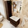 MONDIAZ VICA 60cm badmeubel onderkast Dark Brown 2 lades. Wastafel CLOUD midden 1 kraangat