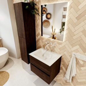 MONDIAZ VICA 60cm badmeubel onderkast Dark Brown 2 lades. Wastafel CLOUD midden zonder kraangat