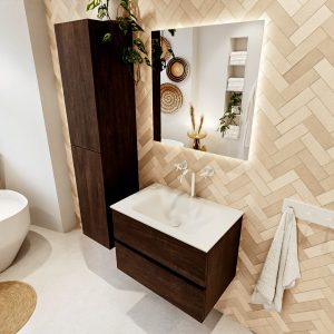 MONDIAZ VICA 70cm badmeubel onderkast Dark Brown 2 lades. Wastafel CLOUD midden 1 kraangat