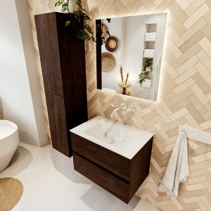MONDIAZ VICA 70cm badmeubel onderkast Dark Brown 2 lades. Wastafel CLOUD midden zonder kraangat