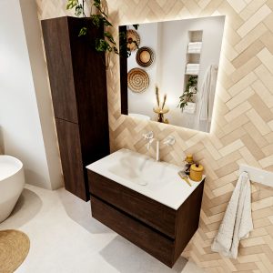 MONDIAZ VICA 80cm badmeubel onderkast Dark Brown 2 lades. Wastafel CLOUD midden 1 kraangat