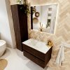 MONDIAZ VICA 80cm badmeubel onderkast Dark Brown 2 lades. Wastafel CLOUD midden zonder kraangat