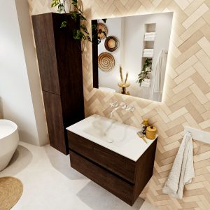 MONDIAZ VICA 80cm badmeubel onderkast Dark Brown 2 lades. Wastafel CLOUD midden zonder kraangat