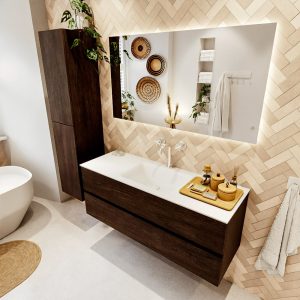 MONDIAZ VICA 130cm badmeubel onderkast Dark Brown 2 lades. Wastafel CLOUD midden 1 kraangat