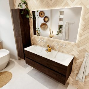 MONDIAZ VICA 130cm badmeubel onderkast Dark Brown 2 lades. Wastafel CLOUD dubbel zonder kraangat