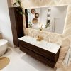 MONDIAZ VICA 140cm badmeubel onderkast Dark Brown 2 lades. Wastafel CLOUD dubbel 2 kraangaten