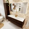 MONDIAZ VICA 140cm badmeubel onderkast Dark Brown 2 lades. Wastafel CLOUD dubbel zonder kraangat