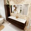 MONDIAZ VICA 150cm badmeubel onderkast Dark Brown 2 lades. Wastafel CLOUD dubbel zonder kraangat