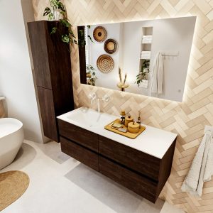 MONDIAZ VICA 130cm badmeubel onderkast Dark Brown 4 lades. Wastafel CLOUD links 1 kraangat