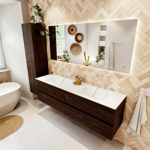 MONDIAZ VICA 170cm badmeubel onderkast Dark Brown 4 lades. Wastafel CLOUD dubbel zonder kraangat