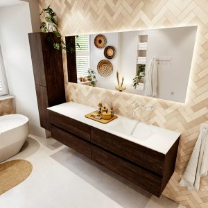 MONDIAZ VICA 180cm badmeubel onderkast Dark Brown 4 lades. Wastafel CLOUD rechts zonder kraangat