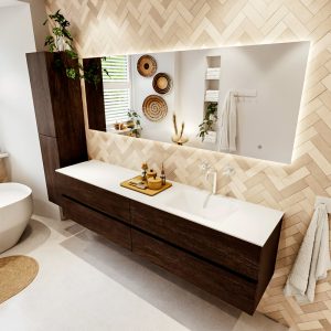 MONDIAZ VICA 200cm badmeubel onderkast Dark Brown 4 lades. Wastafel CLOUD rechts 1 kraangat